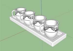 精美茶杯咖啡杯的SU(草图大师)模型