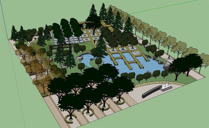 现代小型公园景观su模型(1)