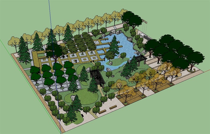 现代小型公园景观su模型(2)