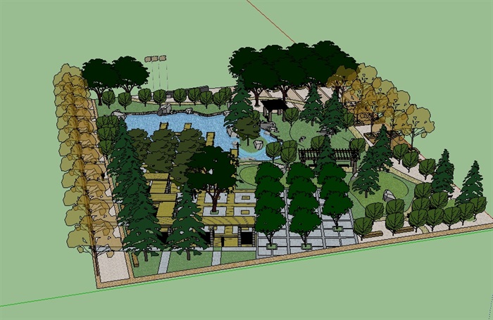 现代小型公园景观su模型(3)