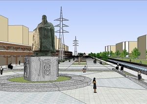 中式详细的广场景观设计SU(草图大师)模型
