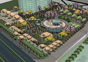现代详细的中心广场景观设计SU(草图大师)模型