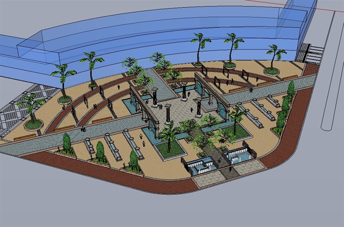 现代商务广场景观设计su模型(2)