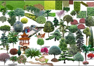 乔木类、灌木、草坪、小品psd素材