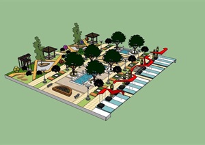 现代小游园详细的景观设计SU(草图大师)模型