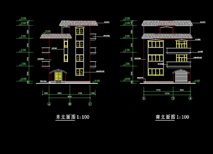 现代多层详细的别墅cad施工图(2)