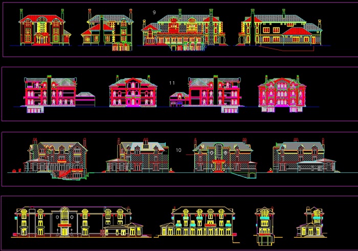 多个详细的别墅外立面cad图集(1)
