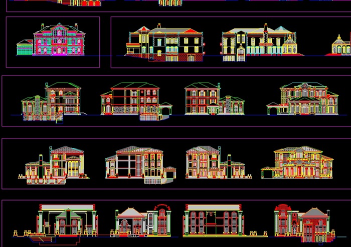 多个详细的别墅外立面cad图集(2)