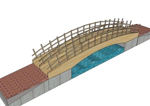 中式详细的防腐木园桥设计SU(草图大师)模型