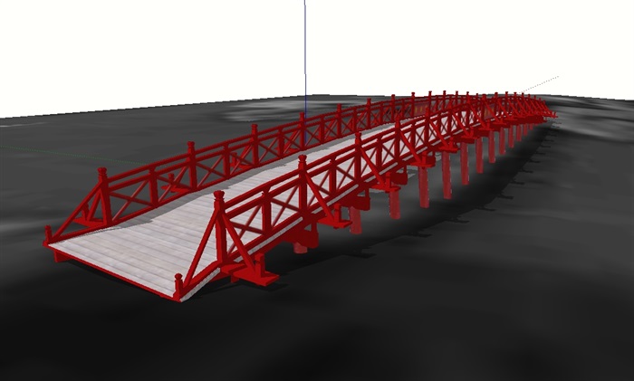 中式详细的过河景观桥设计su模型(2)
