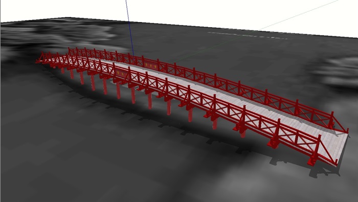 中式详细的过河景观桥设计su模型(3)