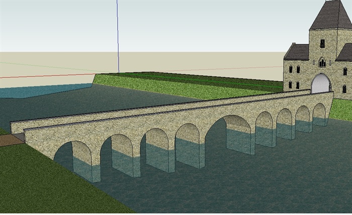 某过河桥及建筑设计su模型(1)