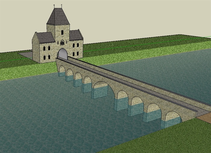 某过河桥及建筑设计su模型(2)