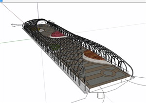 现代详细的桥梁设计SU(草图大师)模型