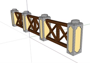 中式园桥栏杆设计SU(草图大师)模型