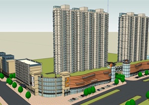 高层住宅加底商建筑设计SU(草图大师)模型