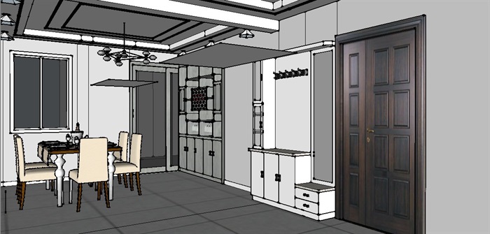 后现代风格客餐厅室内设计su模型含效果图(5)