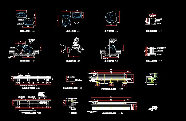 景凳座椅椅子桌椅多款戶外坐凳cad設計圖紙,包括立面圖,平面圖,詳圖