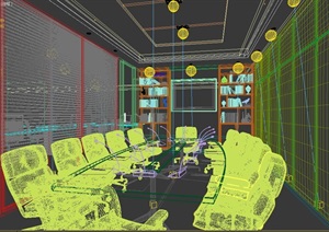 现代详细的室内办公设计3d模型
