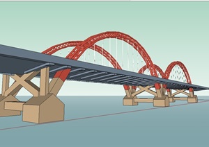 现代风格详细的交通码头桥SU(草图大师)模型