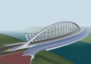 现代独特过江大桥设计SU(草图大师)模型