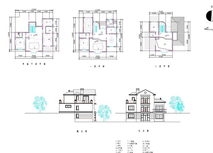 欧式详细独栋的别墅设计cad方案(1)