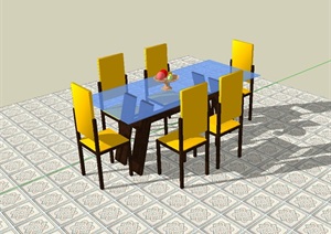 现代地板砖餐桌椅SU(草图大师)模型