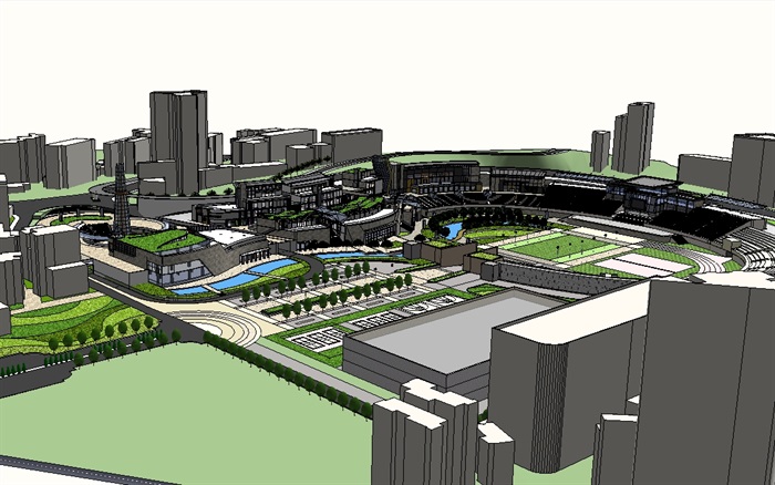 某体育场改造的商业内街建筑设计su模型(2)