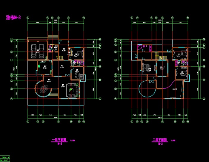 独栋两层别墅设计cad户型图(1)