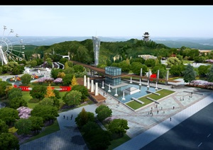 山地公园的入口广场景观设计PSD鸟瞰图