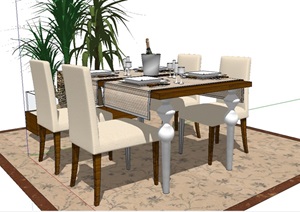 餐桌餐具搭配室内植物景观SU(草图大师)模型