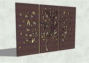 树木镂空绣钢板景墙设计SU(草图大师)模型