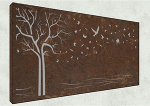植物雕花锈钢板景墙立板SU(草图大师)模型