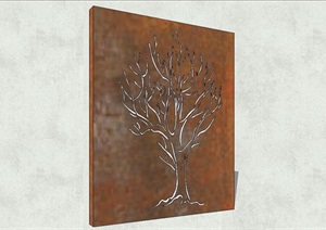 植物树锈钢板景墙SU(草图大师)模型