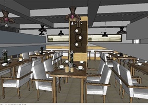 现代风格商业餐厅室内设计SU(草图大师)模型