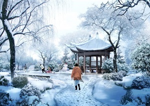 北京某公园雪景景观psd效果图