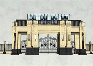 某小区欧式风格入口大门SU(草图大师)模型