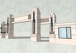 欧式小区门房及入口大门SU(草图大师)模型