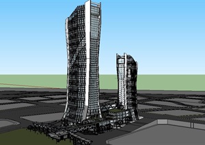 城市商业商务办公综合体建筑设计SU(草图大师)模型
