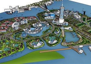 上海某大型水上主题乐园、休闲度假乐园城市设计SU(草图大师)模型