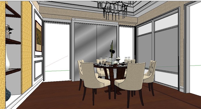 欧式家装客厅及餐厅室内设计su模型(3)