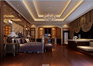 某欧式详细主卧室空间设计3d模型