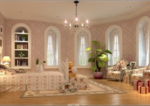 欧式详细经典室内主卧室设计3d模型
