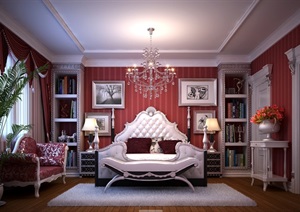 某美式室内卧室空间装饰设计3d模型