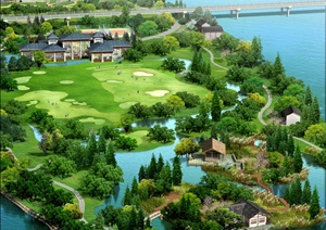 滨水绿洲湿地景观设计鸟瞰图PSD格式