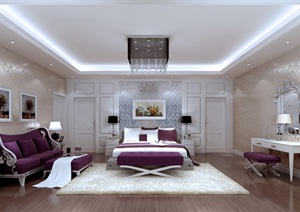 某现代室内卧室空间3d模型含效果图