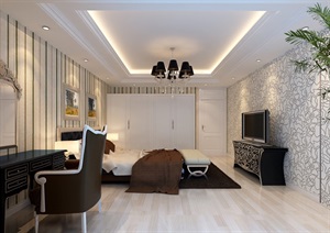现代室内主卧室空间设计3d模型