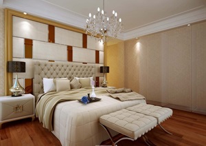 现代详细室内主卧室空间设计3d模型