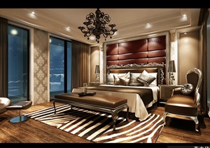 现代详细完整的主卧室空间设计3d模型