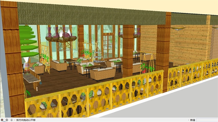 咖啡屋室内和花园设计su模型(2)